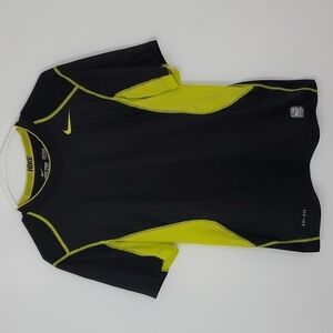 Nike Dri-fit small black and yellow fitted pro combat short sleeve shirt